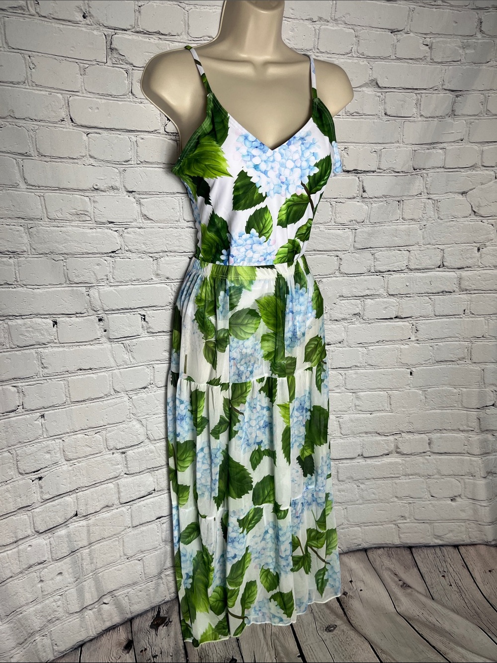 White Hydrangea-Print One-Piece Swimsuit with Coverup Skirt